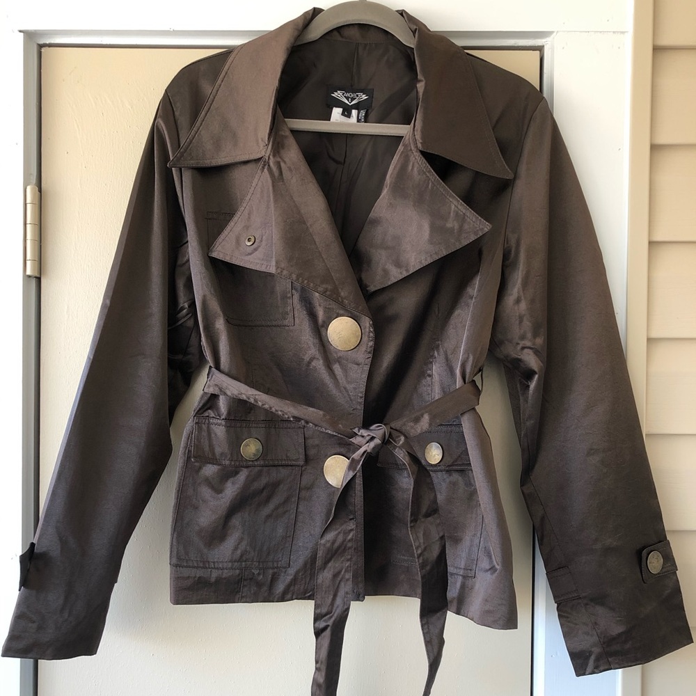 Shimmery Brown Button-Down Jacket with Belt